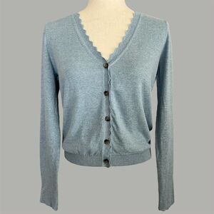 Allude Baby Blue Cotton Linen Cardigan Size M Romantic Preppy Minimalist Capsule
